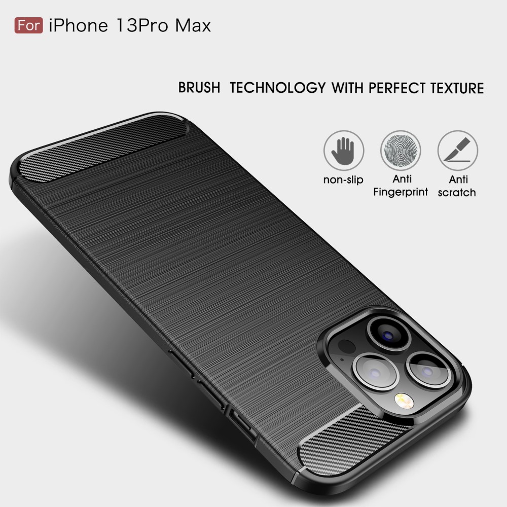  iPhone 13 Pro Max - Borstad Stål Textur Skal - Svart