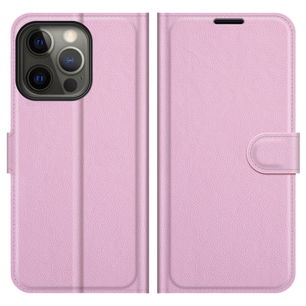  iPhone 13 Pro Max - Litchi Slim Läder Fodral - Ljus Rosa