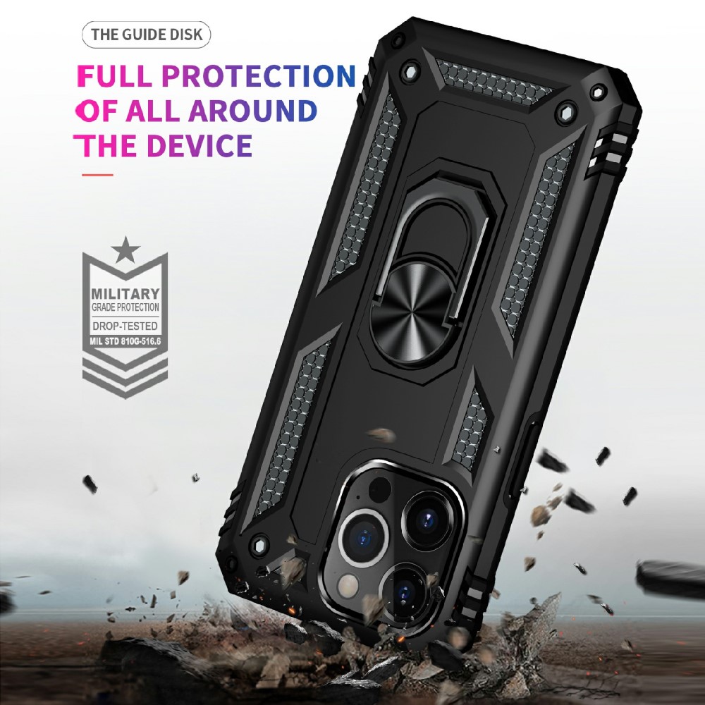  iPhone 13 Pro Max - Shockproof Hybrid Armor Ring Skal - Svart