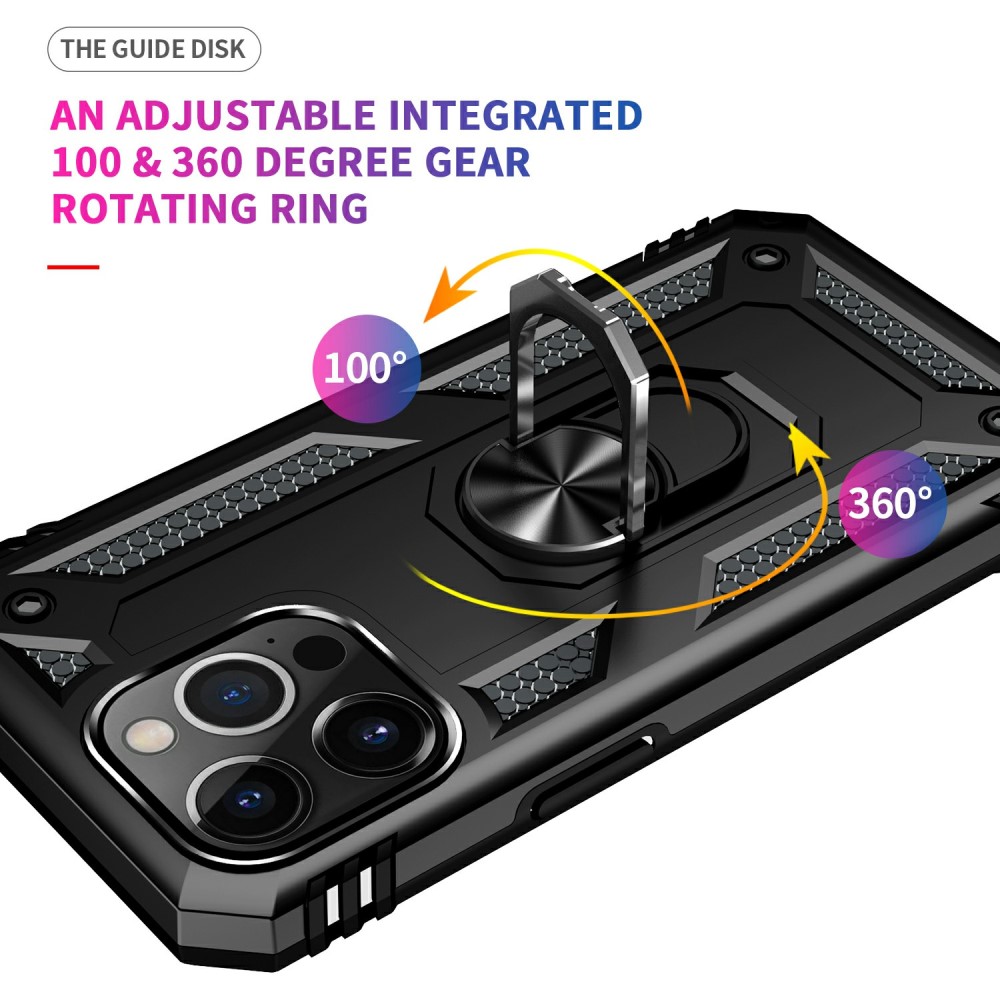  iPhone 13 Pro Max - Shockproof Hybrid Armor Ring Skal - Svart