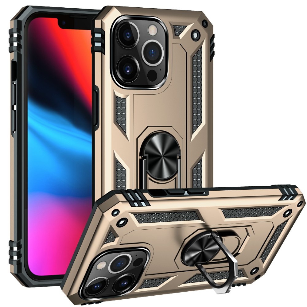  iPhone 13 Pro Max - Shockproof Hybrid Armor Ring Skal - Guld