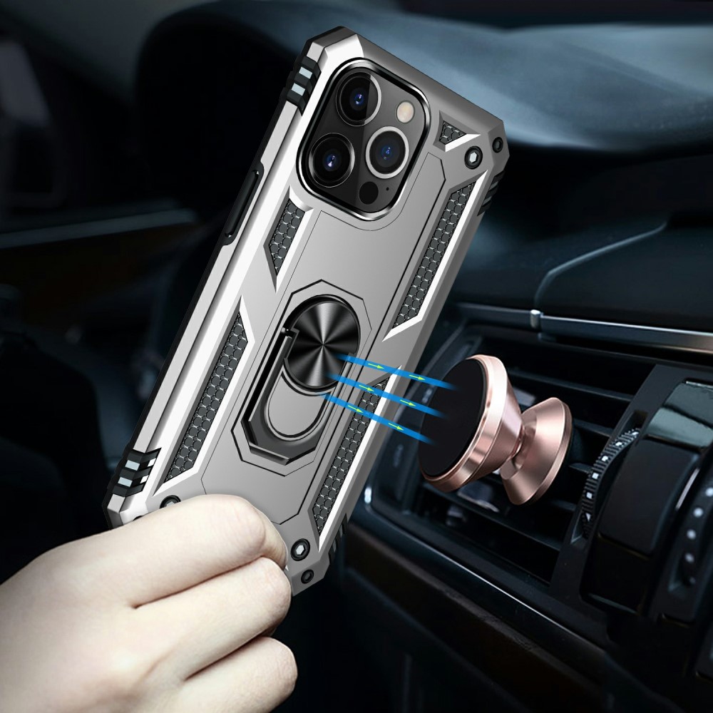  iPhone 13 Pro Max - Shockproof Hybrid Armor Ring Skal - Silver