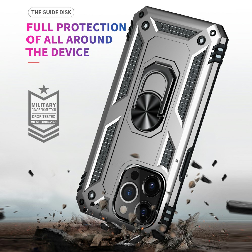  iPhone 13 Pro Max - Shockproof Hybrid Armor Ring Skal - Silver