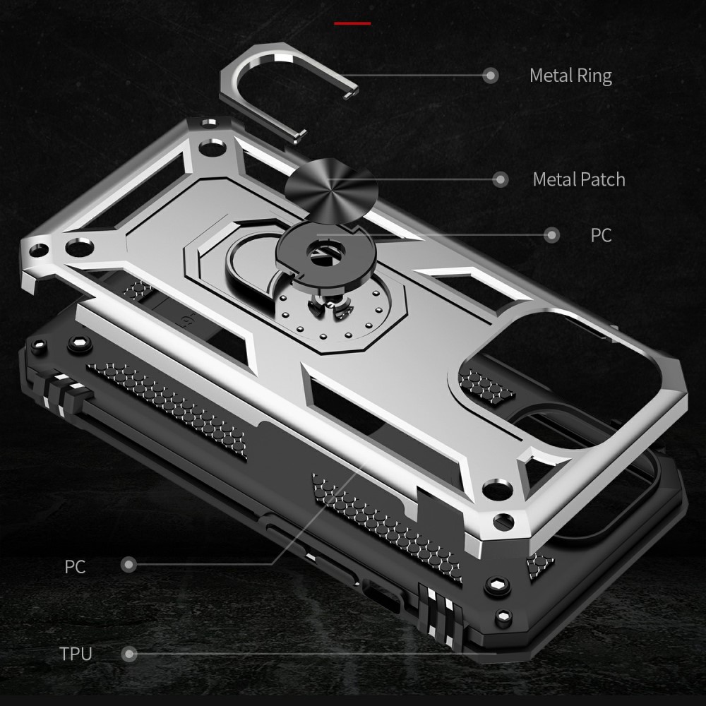  iPhone 13 Pro Max - Shockproof Hybrid Armor Ring Skal - Silver