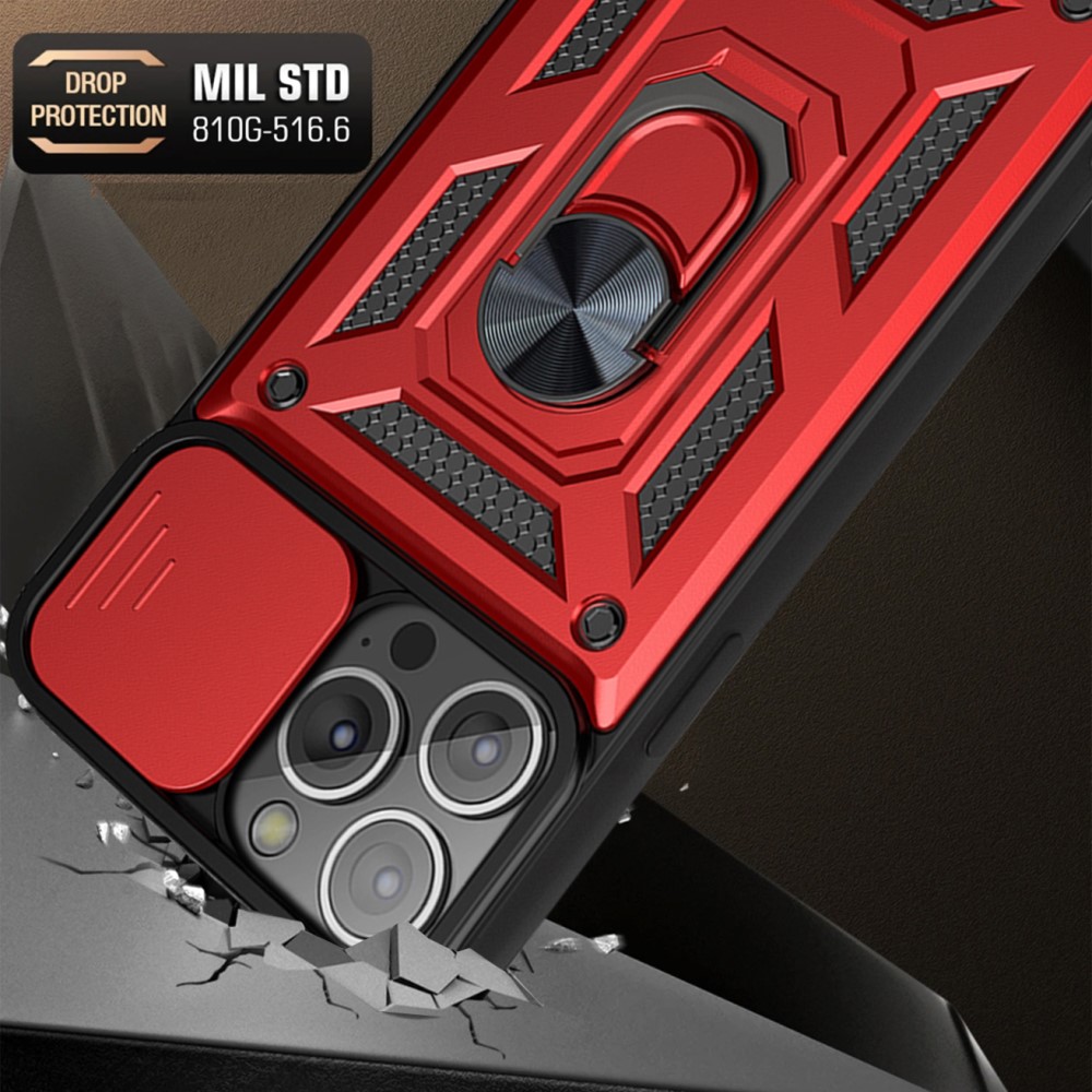  iPhone 13 Pro Max - CamShield Armor Hybrid Ring Skal - Röd