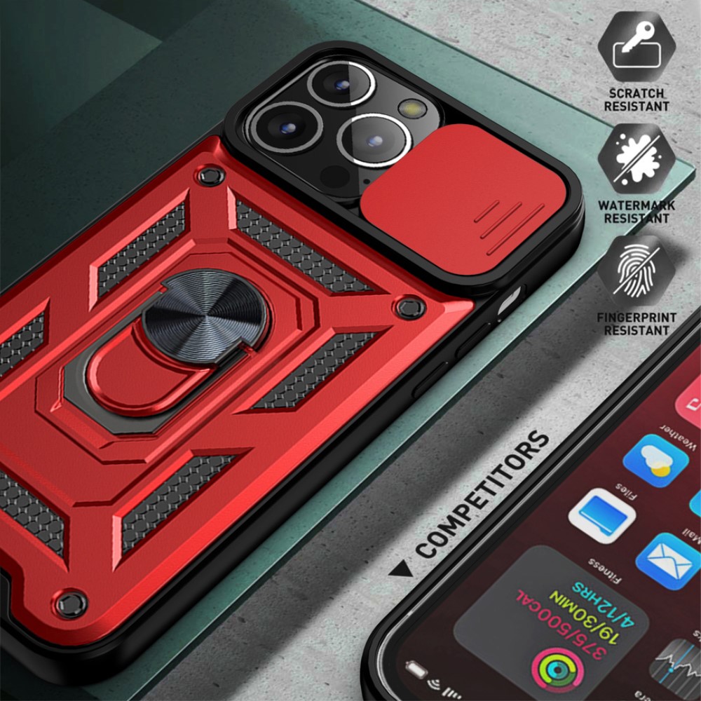  iPhone 13 Pro Max - CamShield Armor Hybrid Ring Skal - Röd