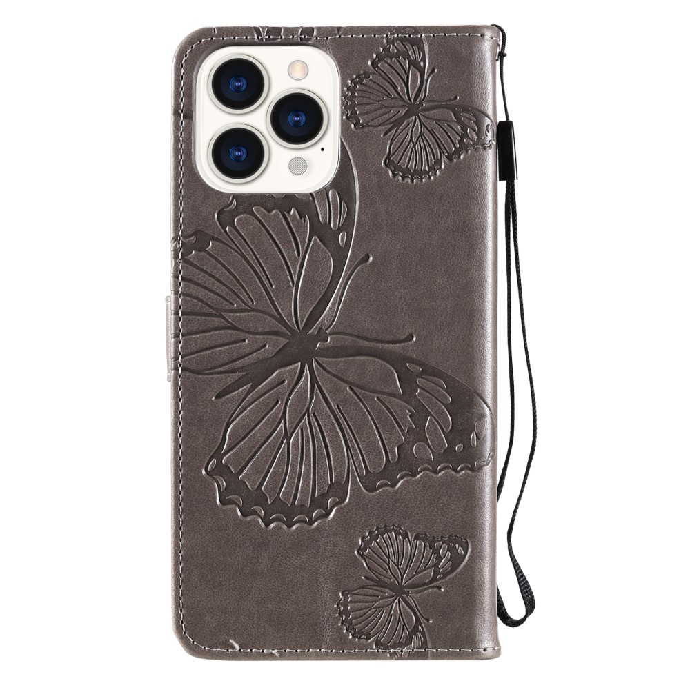  iPhone 13 Pro Max - Butterfly Läder Fodral - Grå