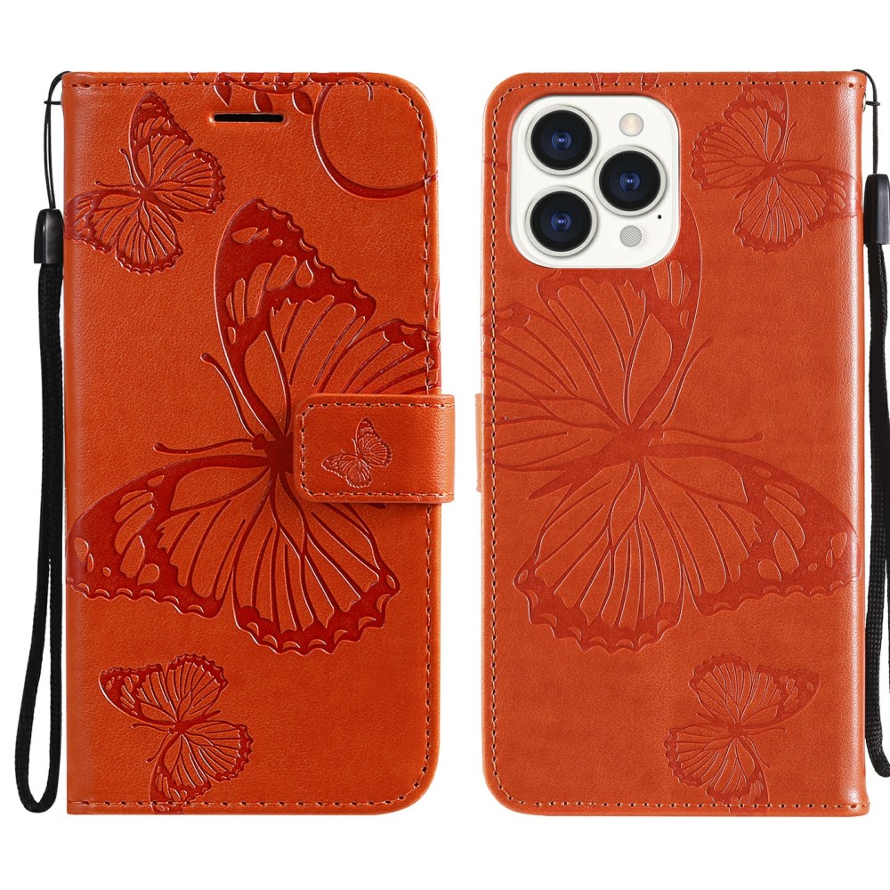  iPhone 13 Pro Max - Butterfly Läder Fodral - Orange
