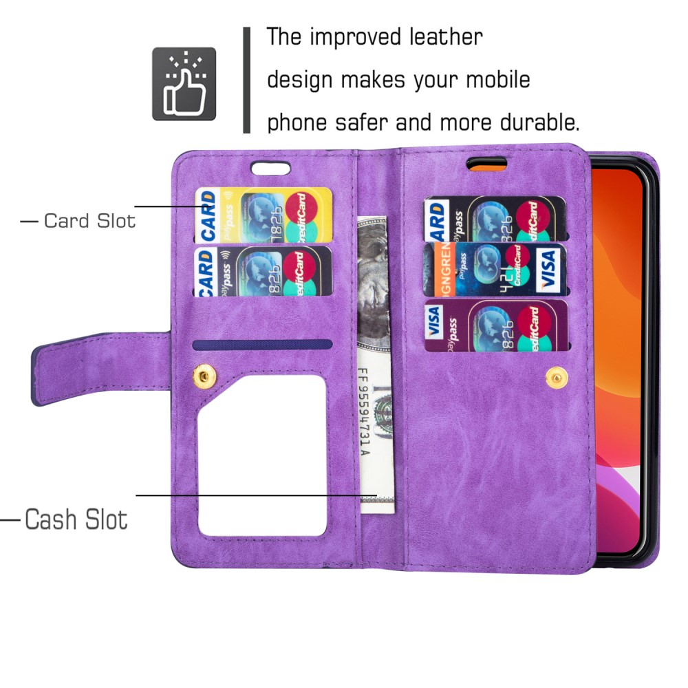  iPhone 13 Pro Max - Multifunktionellt Flerkort Läder Fodral - Lila