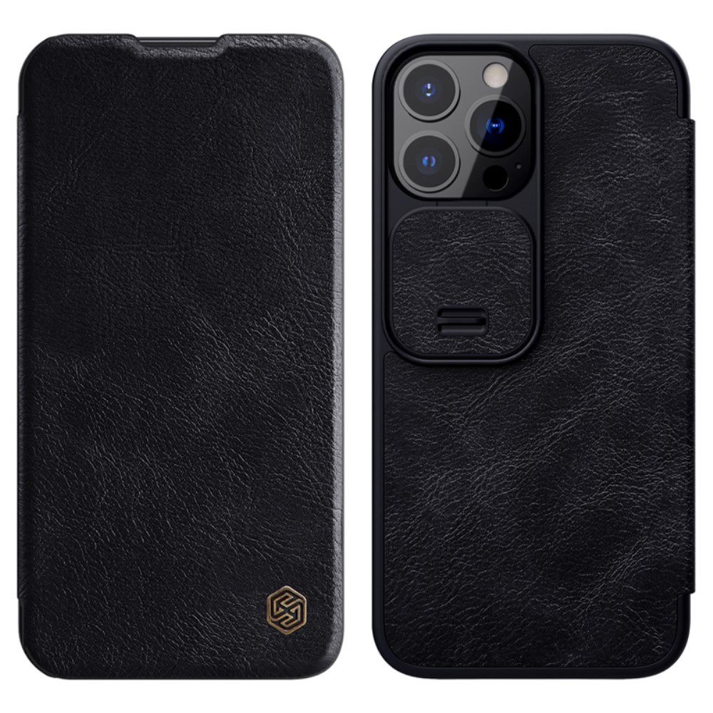 NILLKIN iPhone 13 Pro Max - NILLKIN Qin CamShield Läder Fodral - Svart