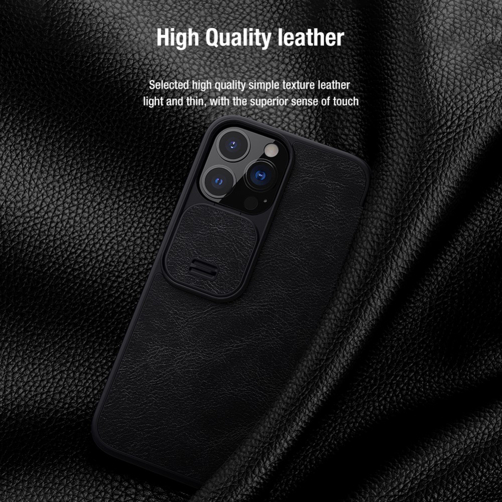 NILLKIN iPhone 13 Pro Max - NILLKIN Qin CamShield Läder Fodral - Svart