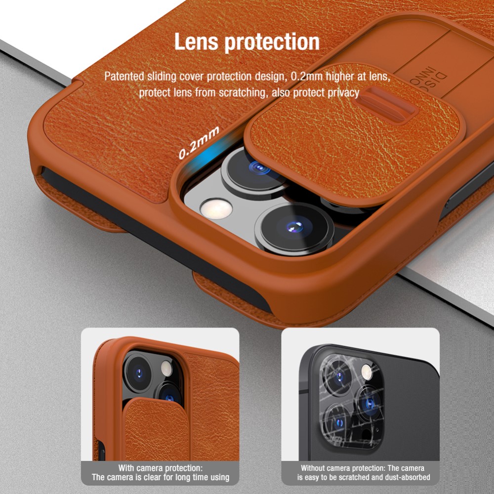 NILLKIN iPhone 13 Pro Max - NILLKIN Qin CamShield Läder Fodral - Blå