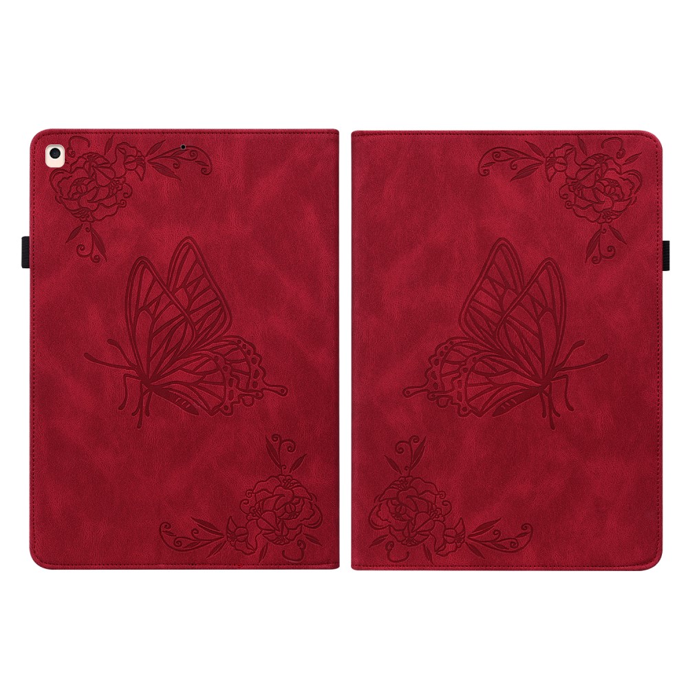  iPad 10.2 2019/2020/2021 Fodral Butterfly Flower Röd