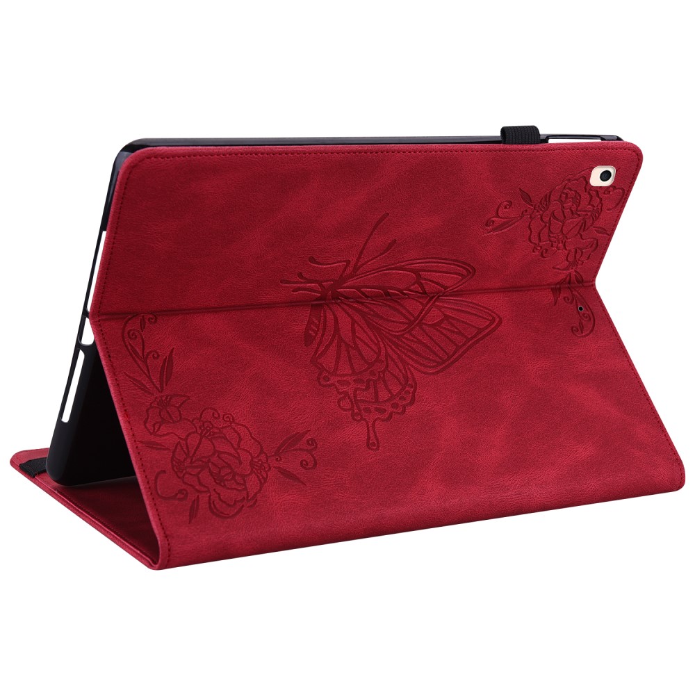  iPad 10.2 2019/2020/2021 Fodral Butterfly Flower Röd