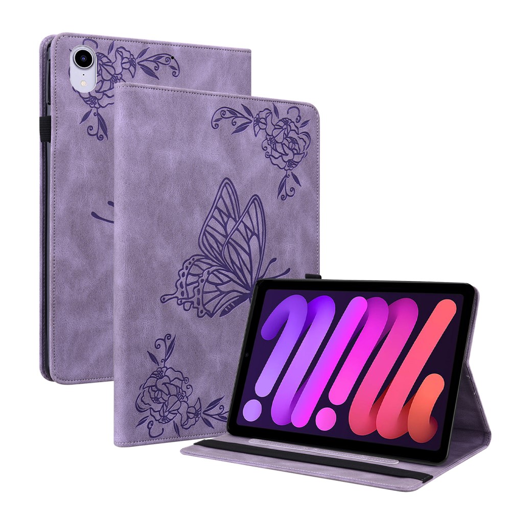  iPad Mini 2024/2021 Fodral Butterfly Flower Lila