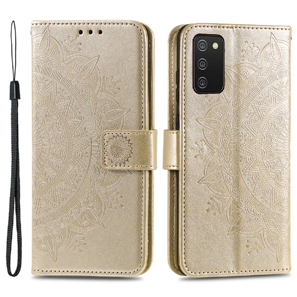  Samsung Galaxy A03s Fodral Mandala Läder Guld