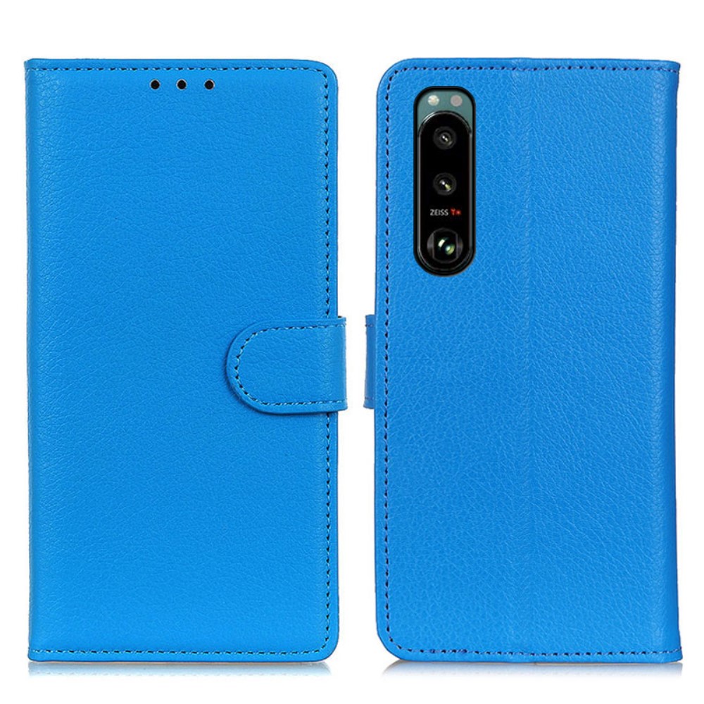  Sony Xperia 5 III Fodral Litchi Textur Blå