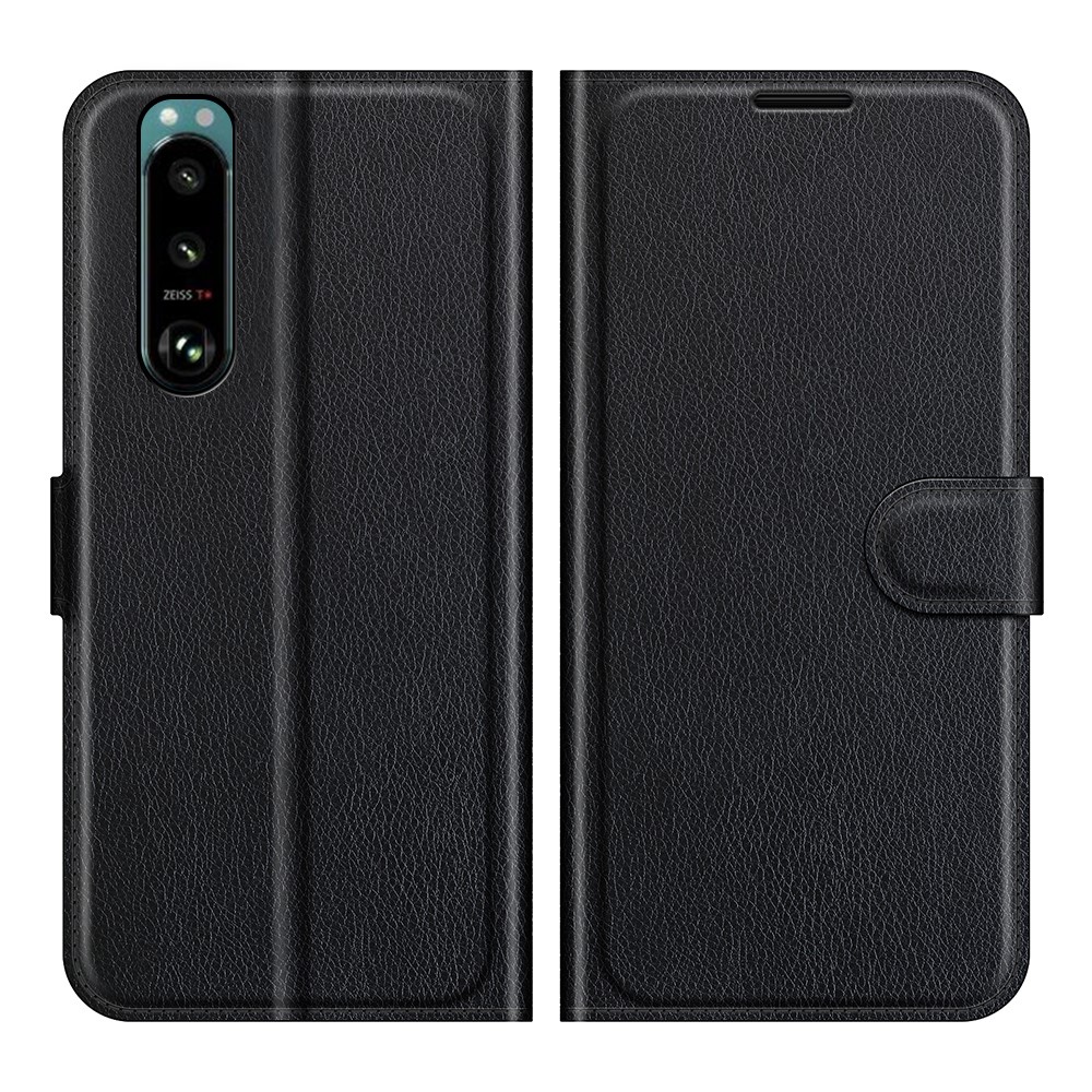  Sony Xperia 5 III Fodral Litchi Läder Svart