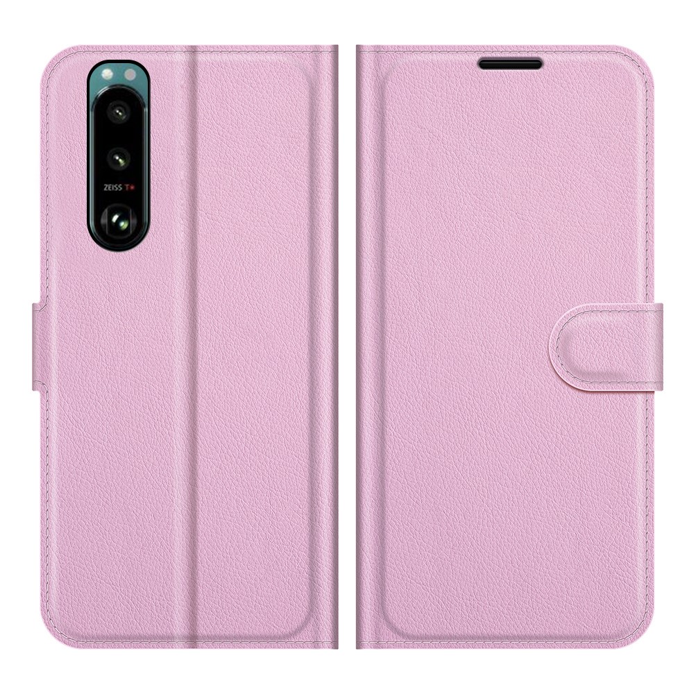  Sony Xperia 5 III Fodral Litchi Läder Ljus Rosa