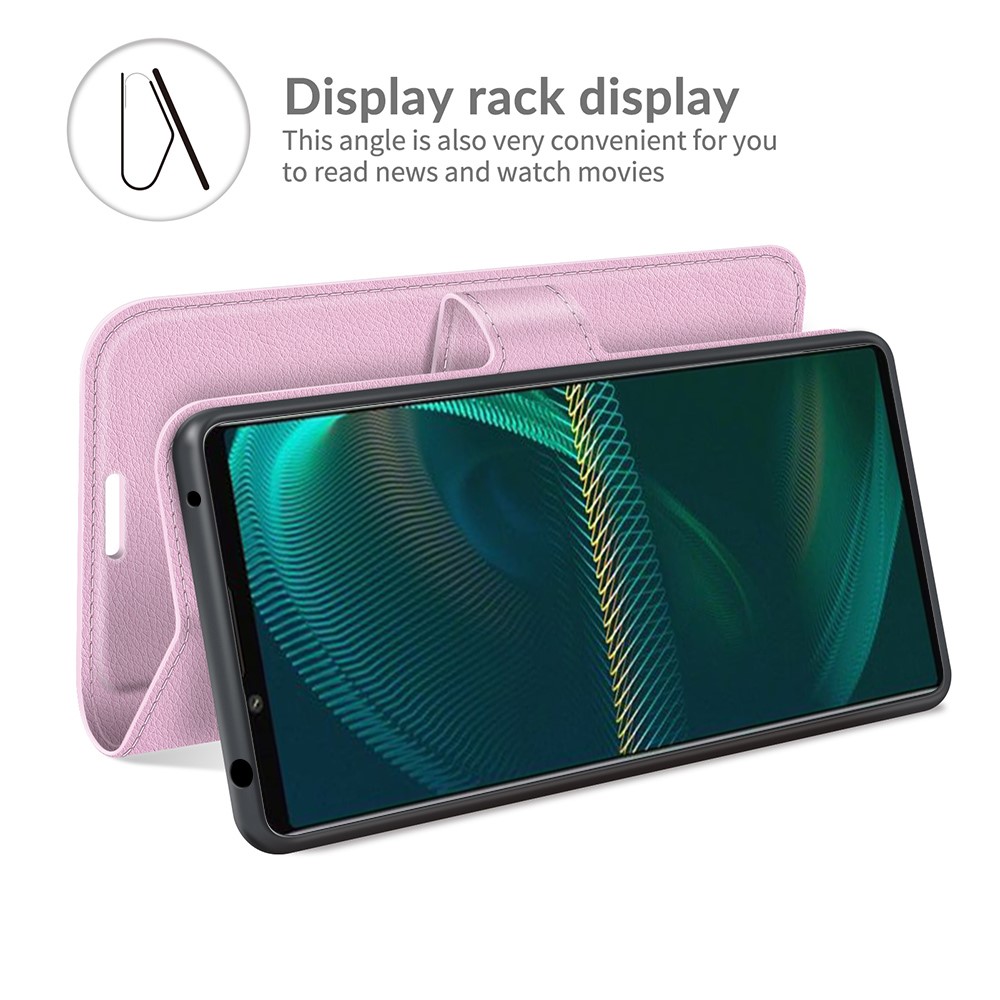  Sony Xperia 5 III Fodral Litchi Läder Ljus Rosa