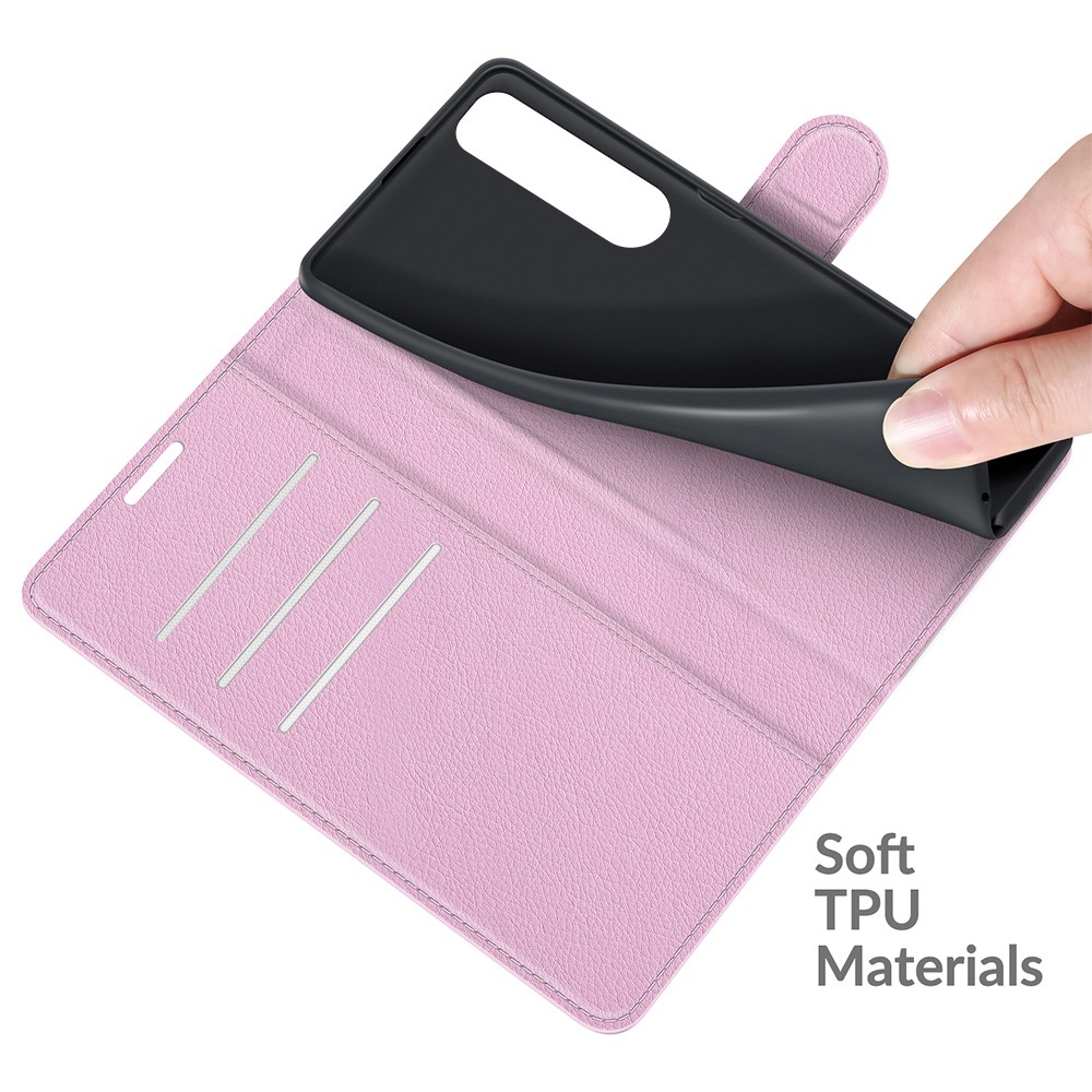  Sony Xperia 5 III Fodral Litchi Läder Ljus Rosa