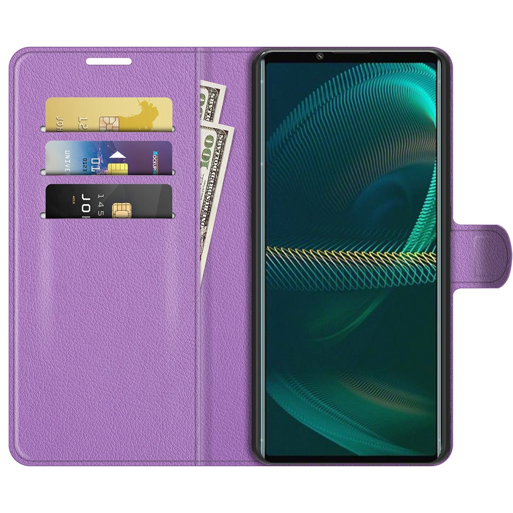  Sony Xperia 5 III Fodral Litchi Läder Lila