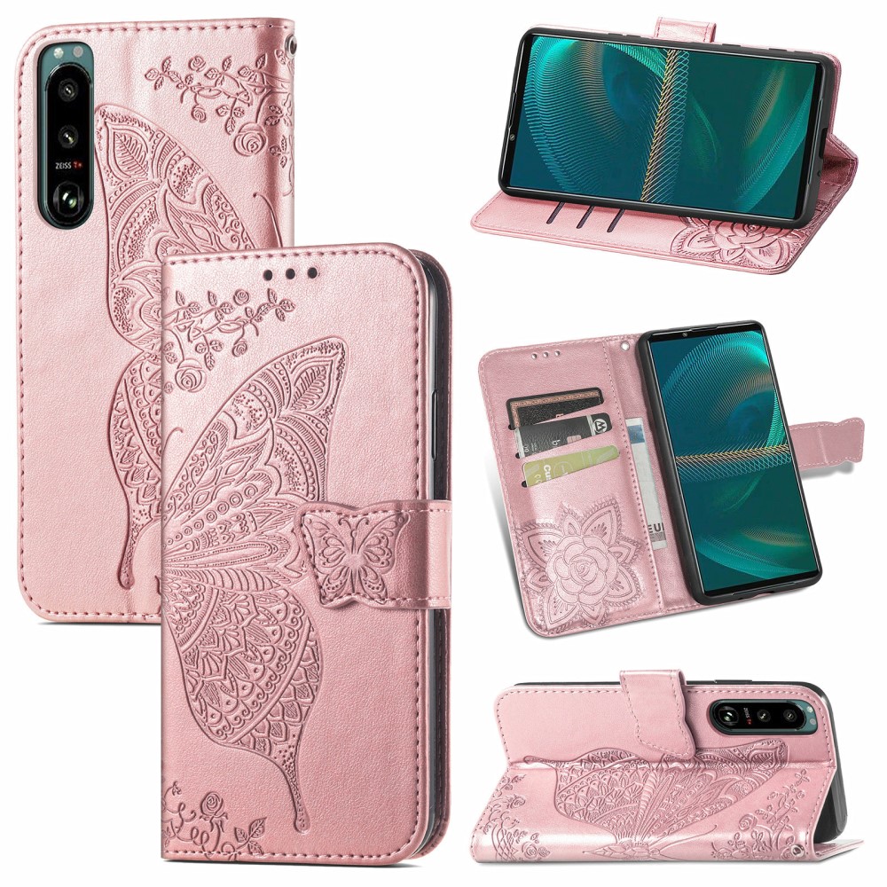  Sony Xperia 5 III Fodral Tryckt Butterfly Roséguld