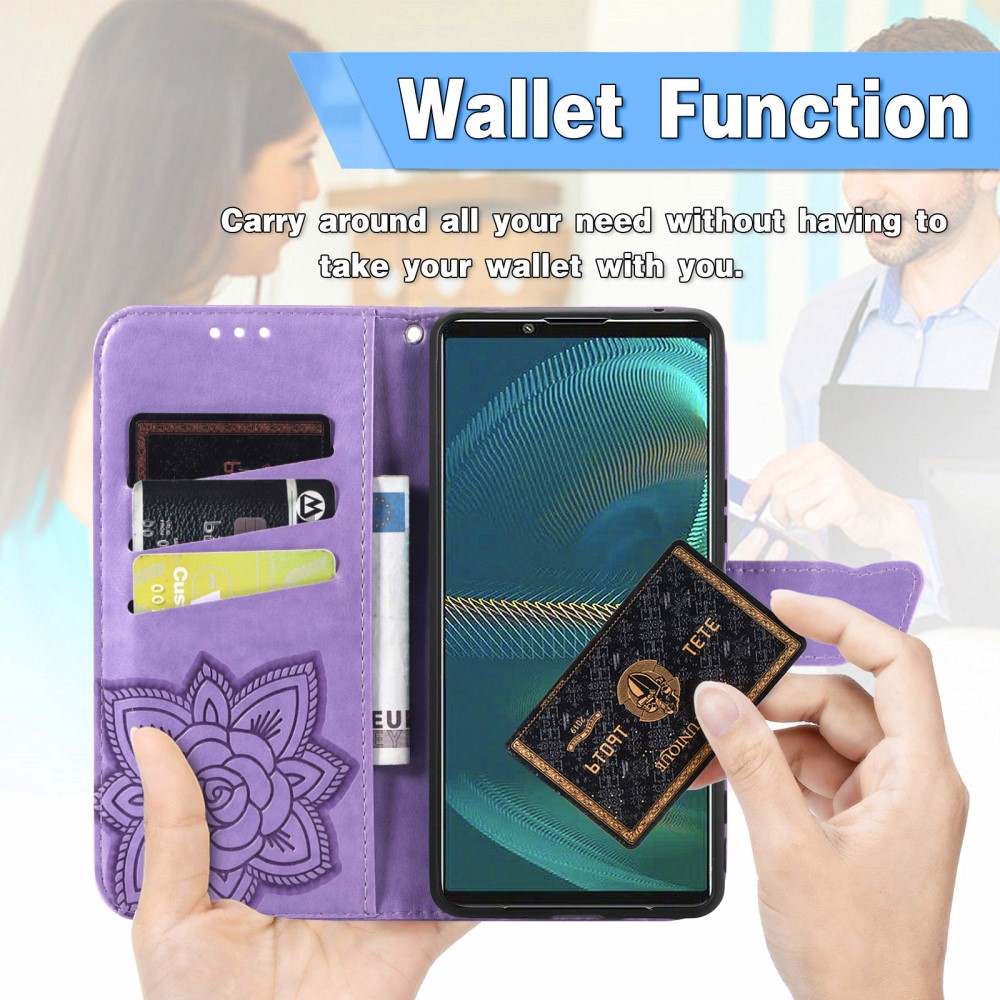 Sony Xperia 5 III Fodral Tryckt Butterfly Lila