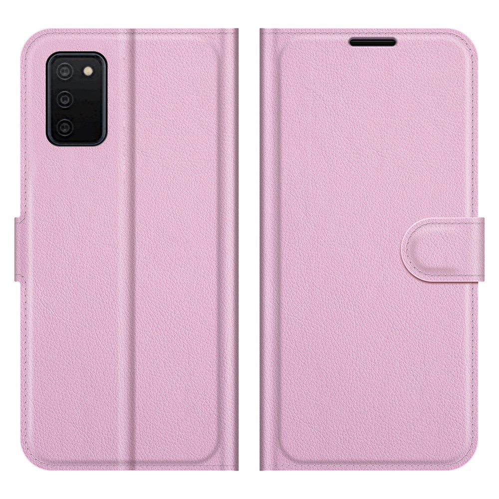 Samsung Galaxy A03s Fodral Litchi Läder Ljus Rosa