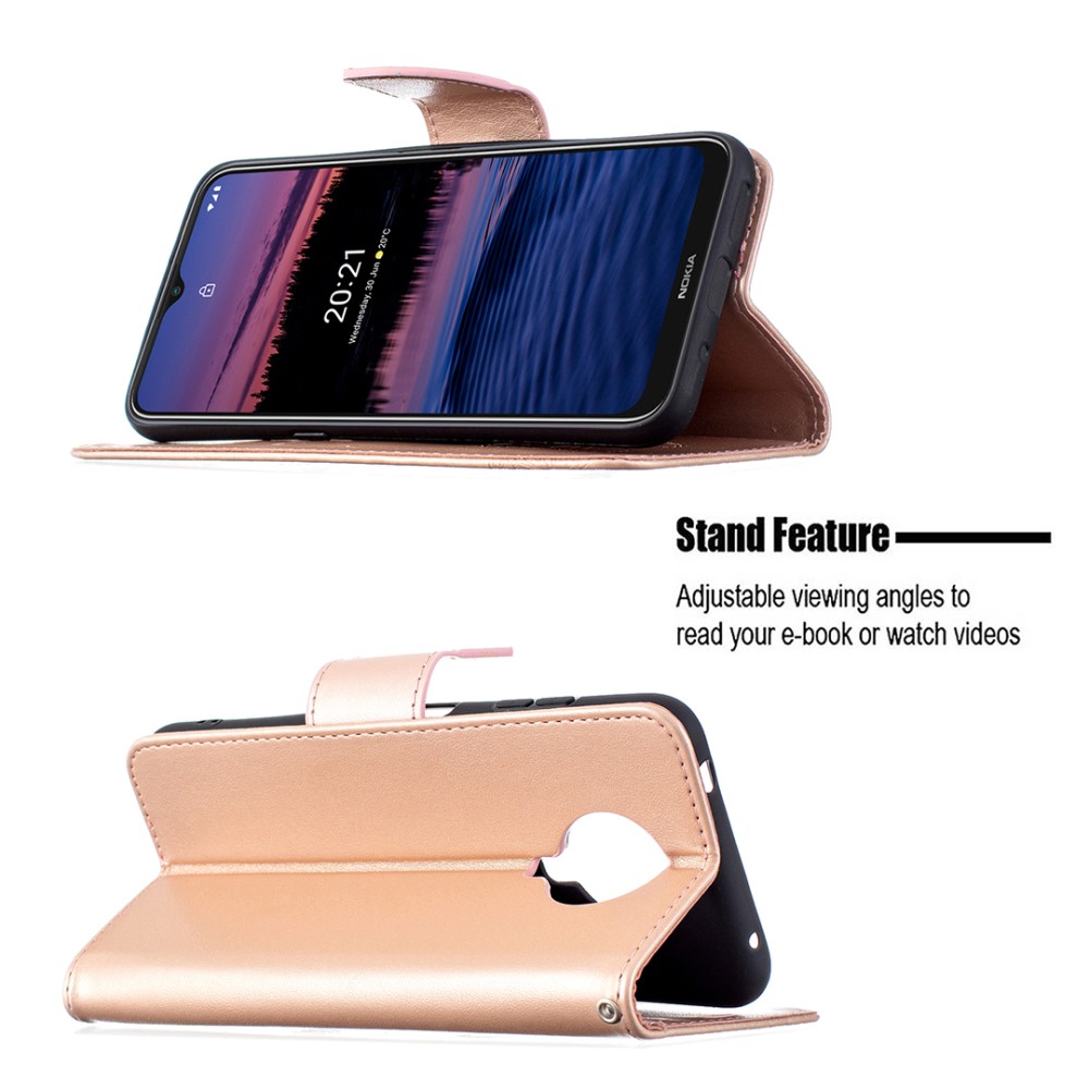  Nokia G10 / G20 Fodral Tryckt Butterfly Läder Roséguld