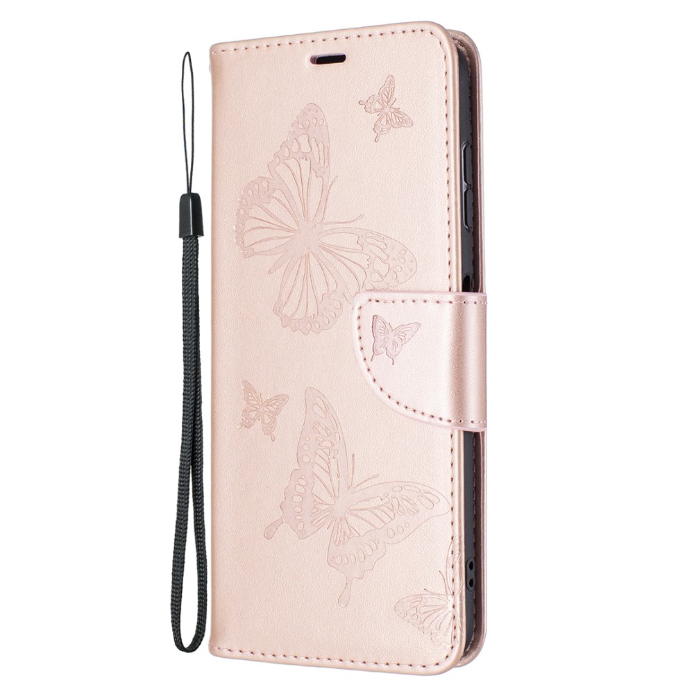 Nokia G10 / G20 Fodral Tryckt Butterfly Läder Roséguld