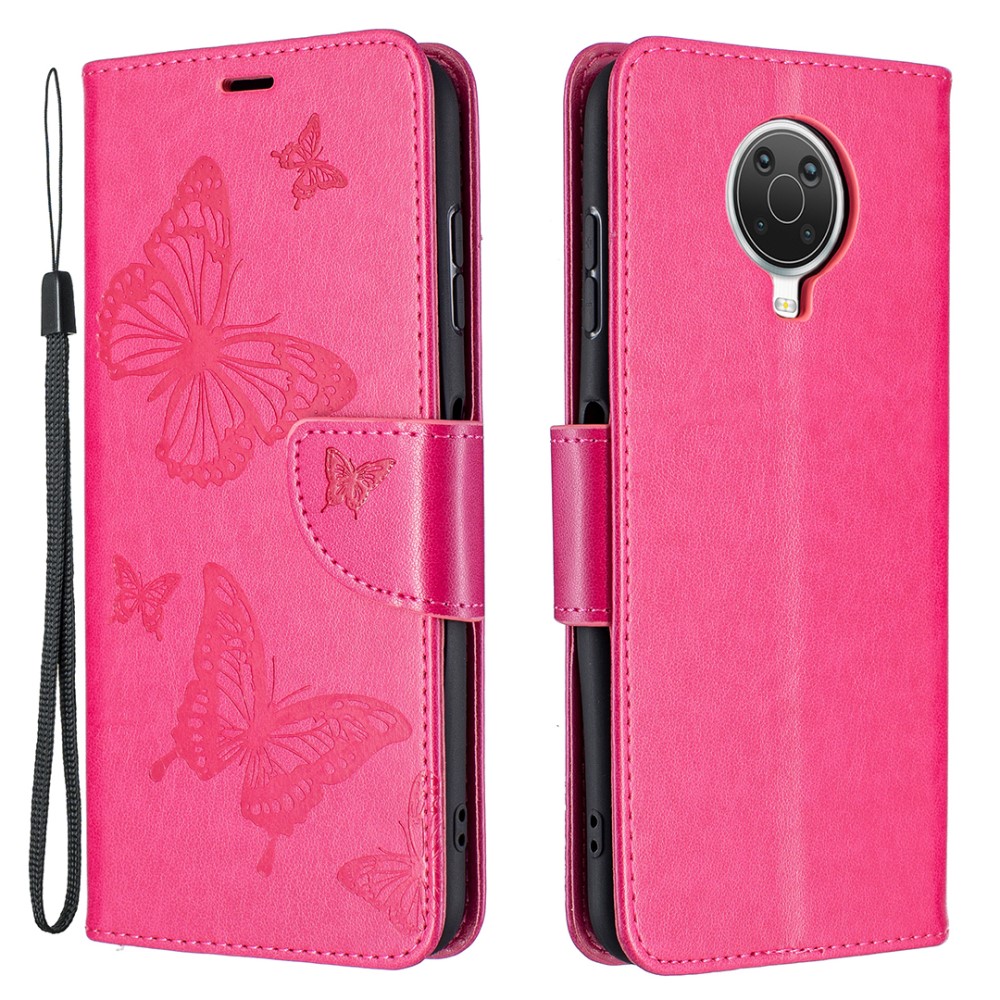  Nokia G10 / G20 Fodral Tryckt Butterfly Läder Rosa