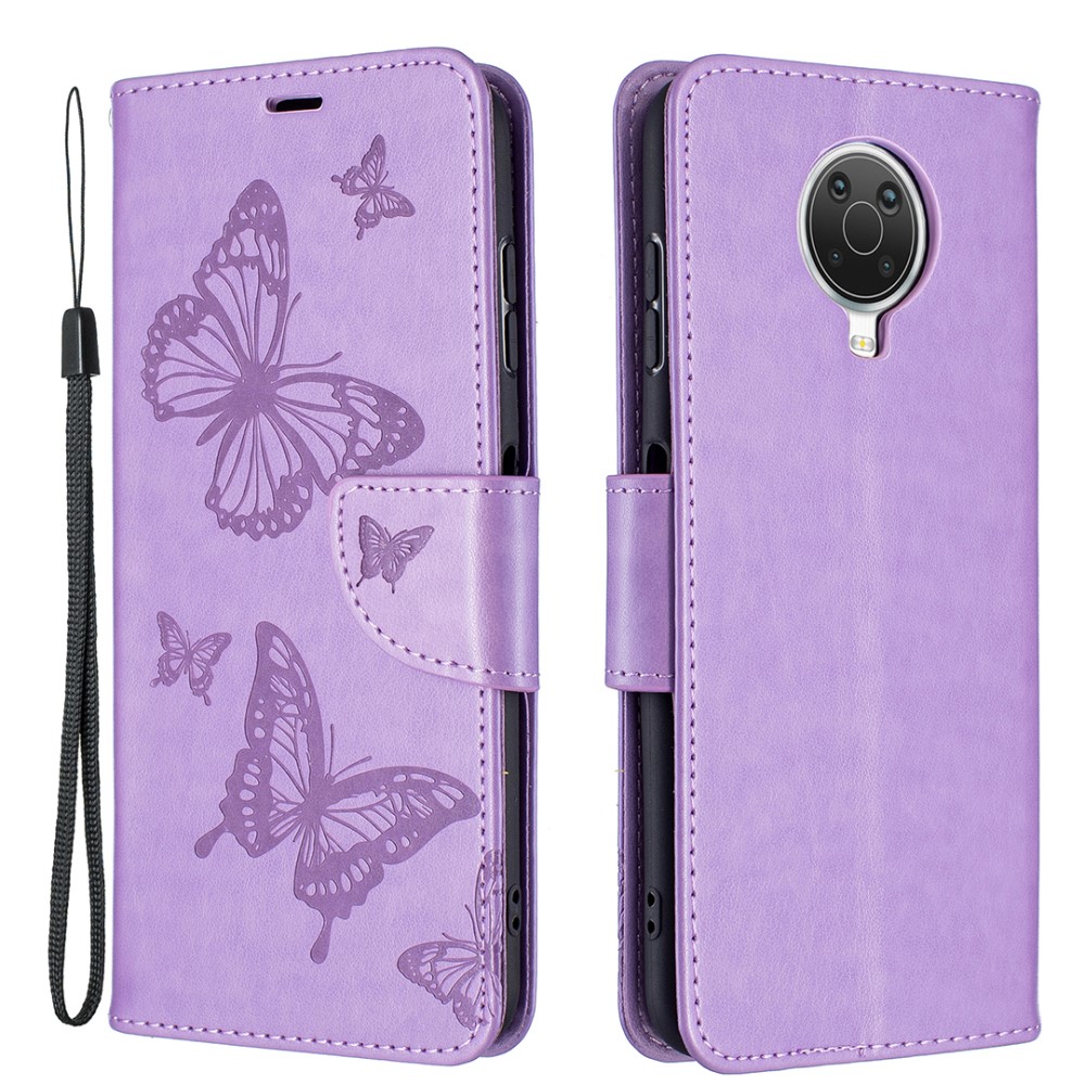  Nokia G10 / G20 Fodral Tryckt Butterfly Läder Lila