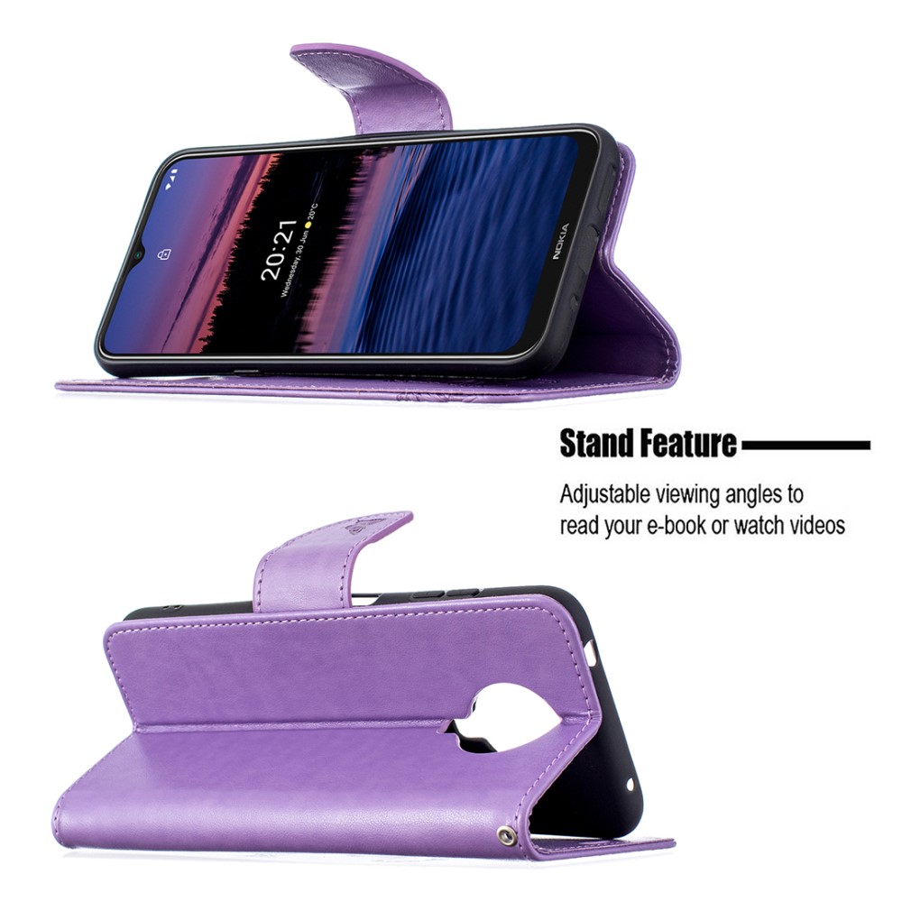  Nokia G10 / G20 Fodral Tryckt Butterfly Läder Lila