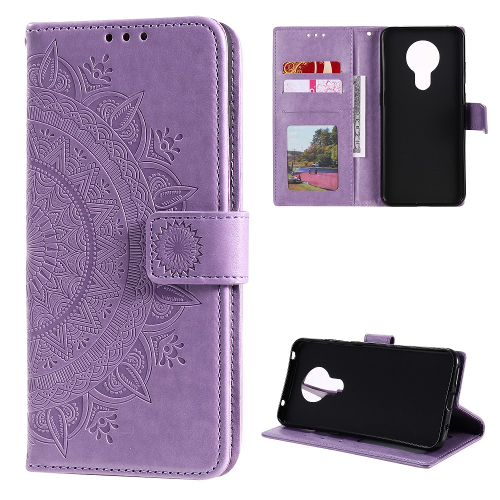  Nokia G10 / G20 Fodral Tryckt Mandala Läder Lila