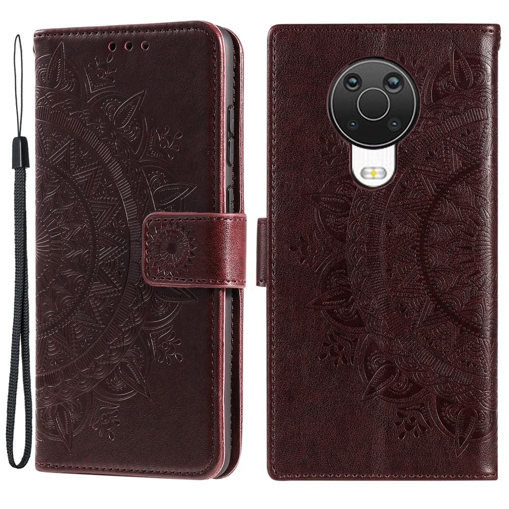  Nokia G10 / G20 Fodral Tryckt Mandala Läder Brun