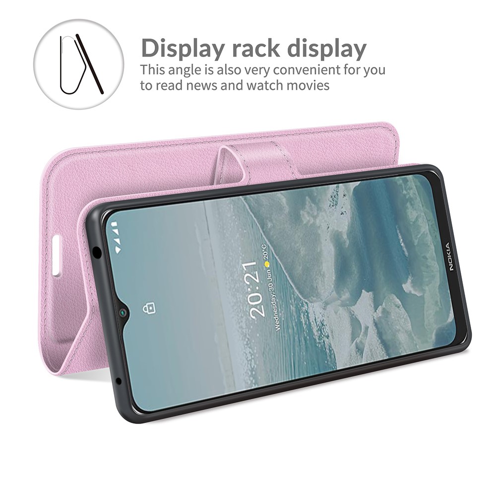 Nokia G10 / G20 Fodral Litchi Läder Ljus Rosa