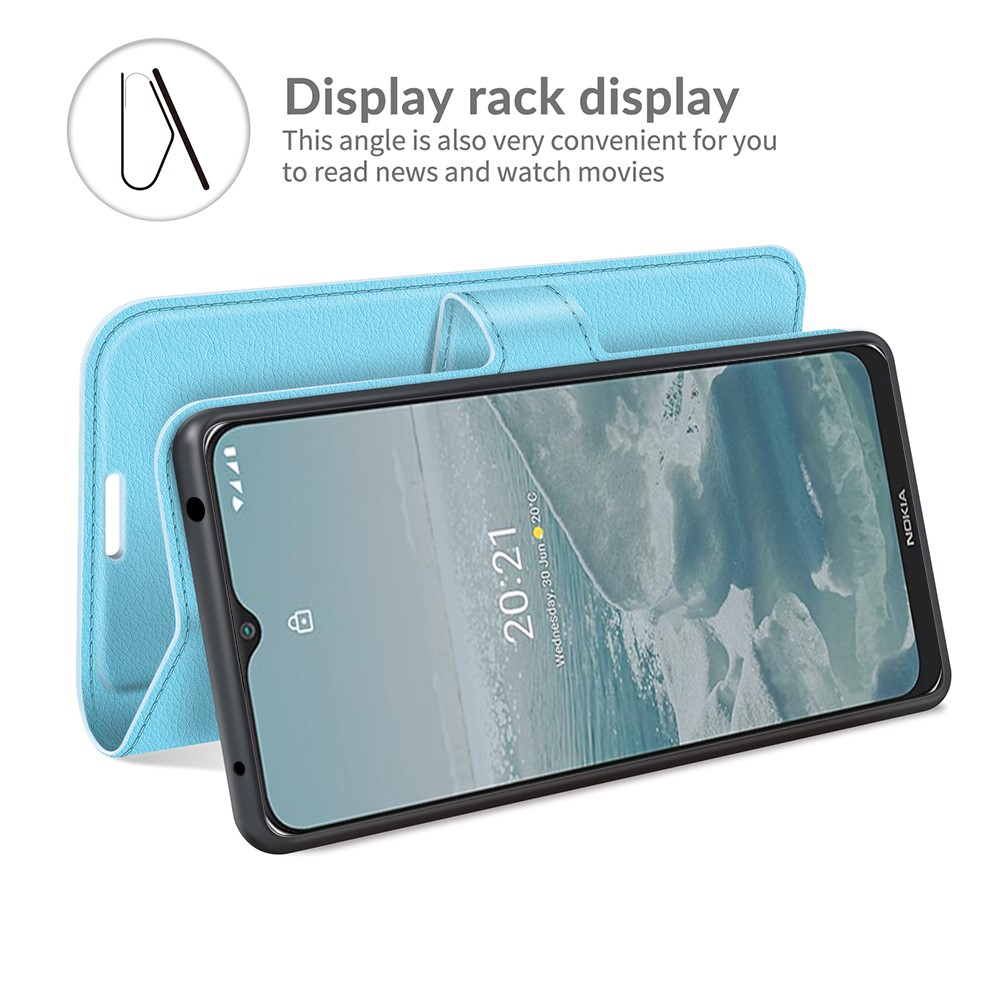  Nokia G10 / G20 Fodral Litchi Läder Ljus Blå
