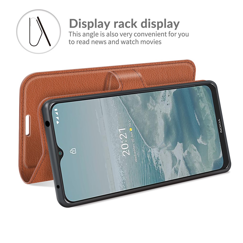  Nokia G10 / G20 Fodral Litchi Läder Brun