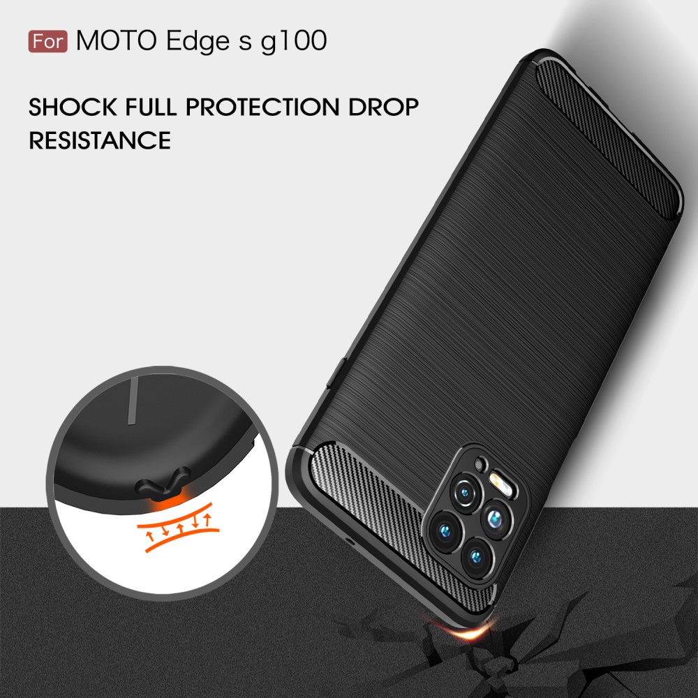  Motorola Moto G100 Skal Borstad Stål- Och Kolfiber Textur Svart