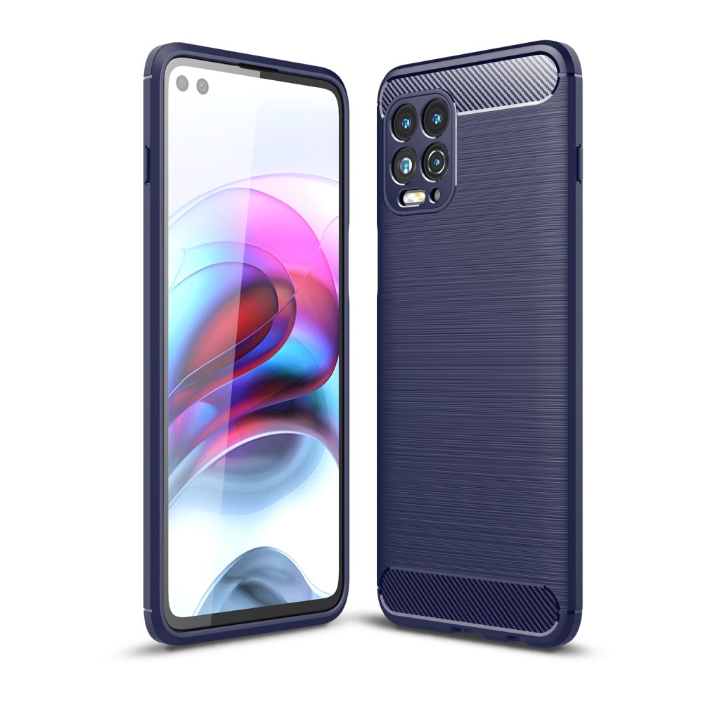  Motorola Moto G100 Skal Borstad Stål- Och Kolfiber Textur Blå