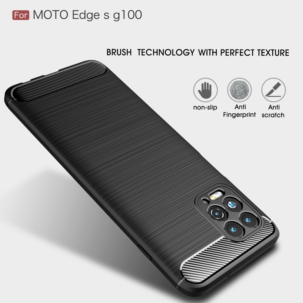  Motorola Moto G100 Skal Borstad Stål- Och Kolfiber Textur Blå