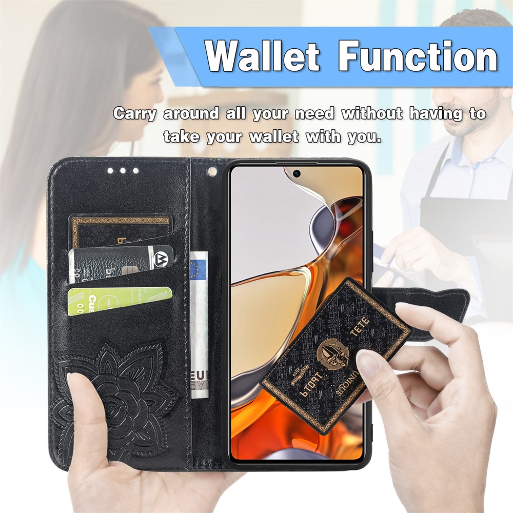  Xiaomi 11T / 11T Pro Fodral Läder Butterfly Svart