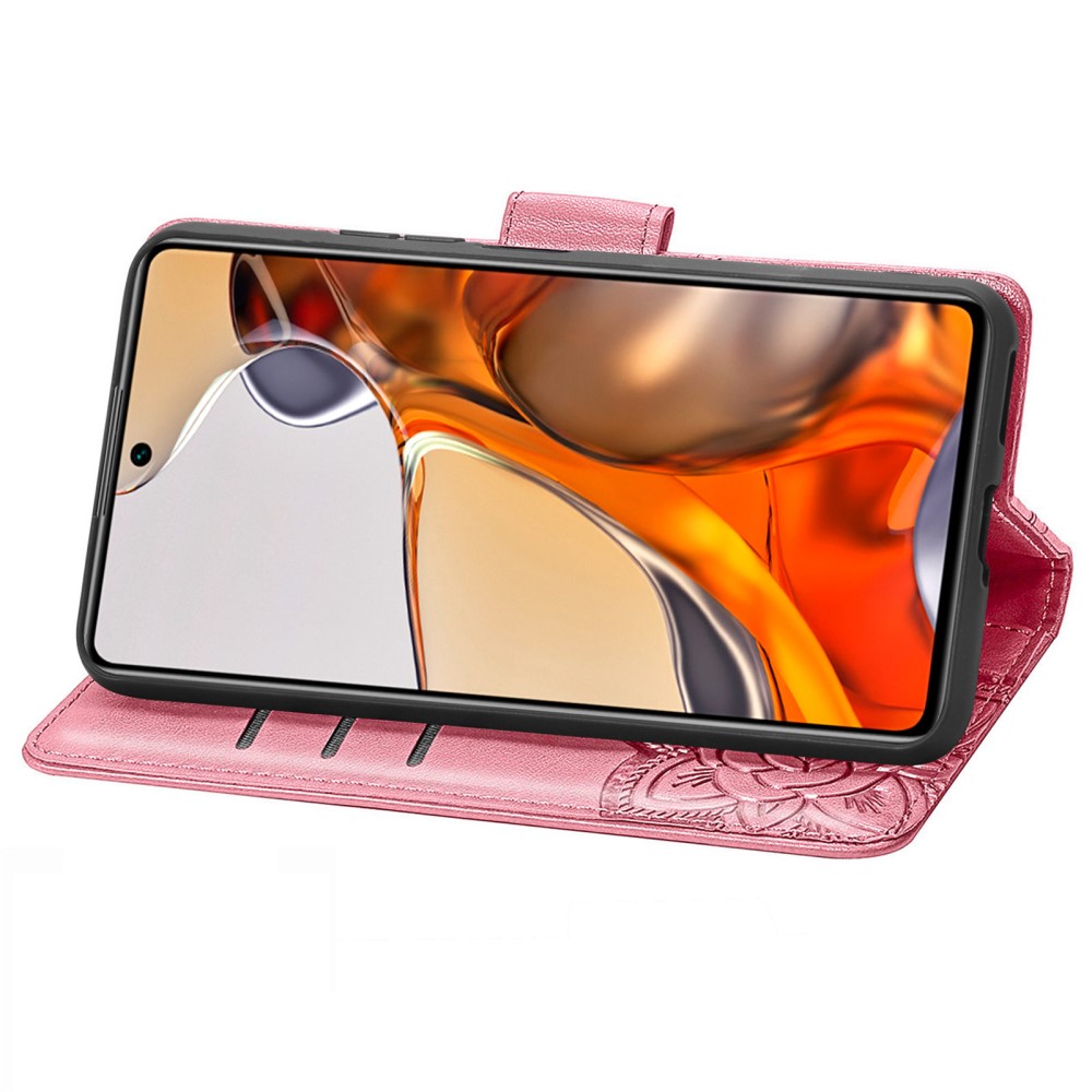  Xiaomi 11T / 11T Pro Fodral Läder Butterfly Rosa