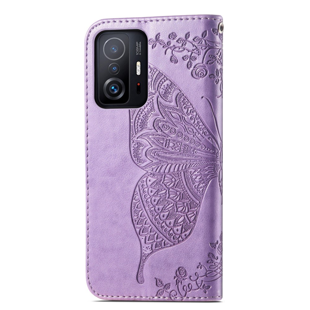  Xiaomi 11T / 11T Pro Fodral Läder Butterfly Ljus Lila