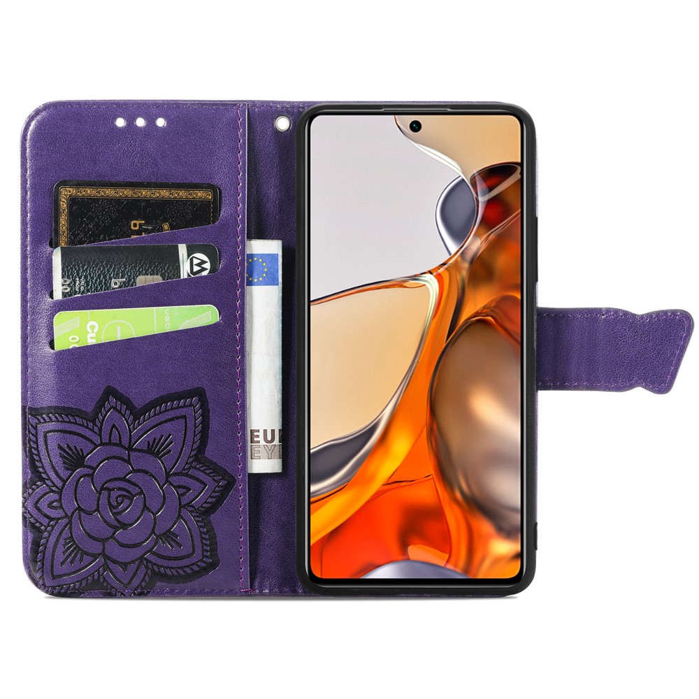  Xiaomi 11T / 11T Pro Fodral Läder Butterfly Lila