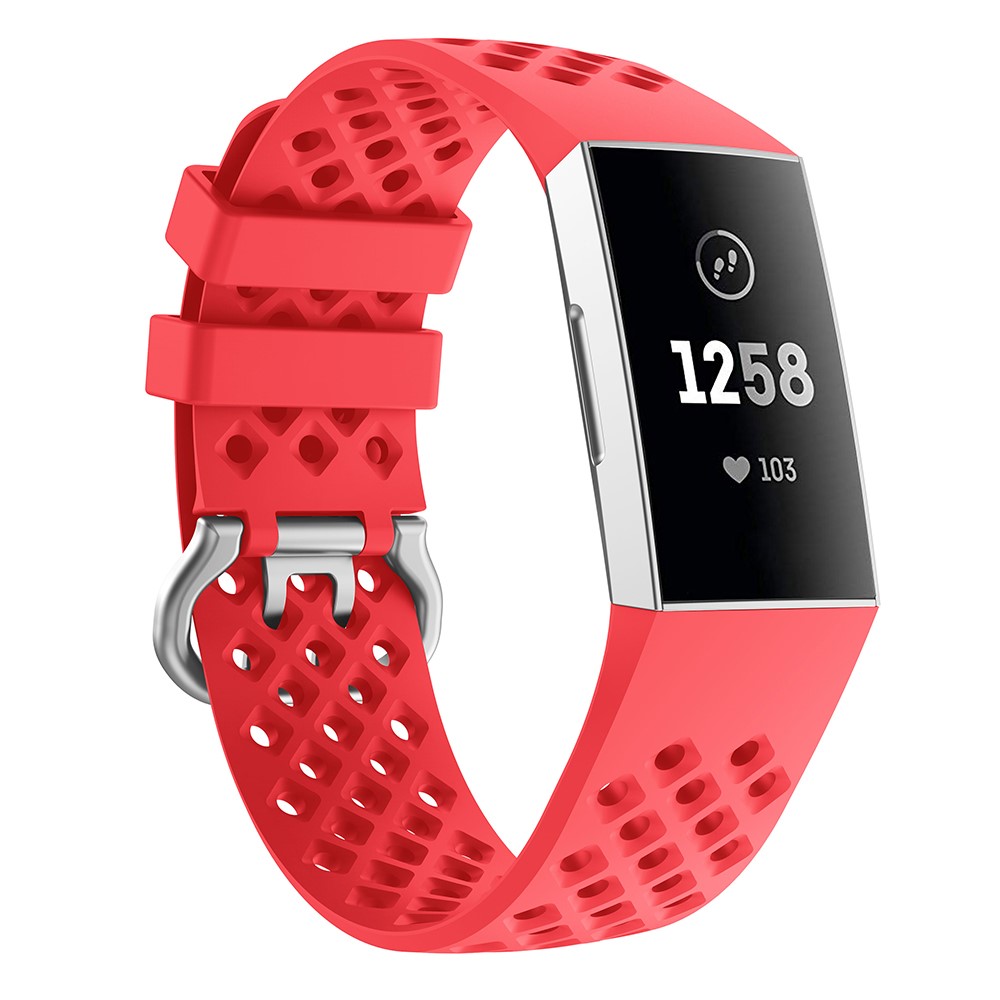  Silikon Armband Ihåligt Fitbit Charge 3 / 4 Röd