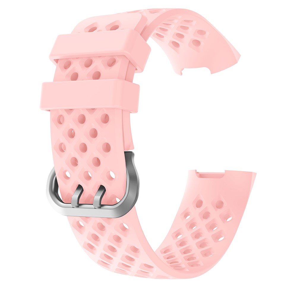  Silikon Armband Ihåligt Fitbit Charge 3 / 4 Ljus Rosa