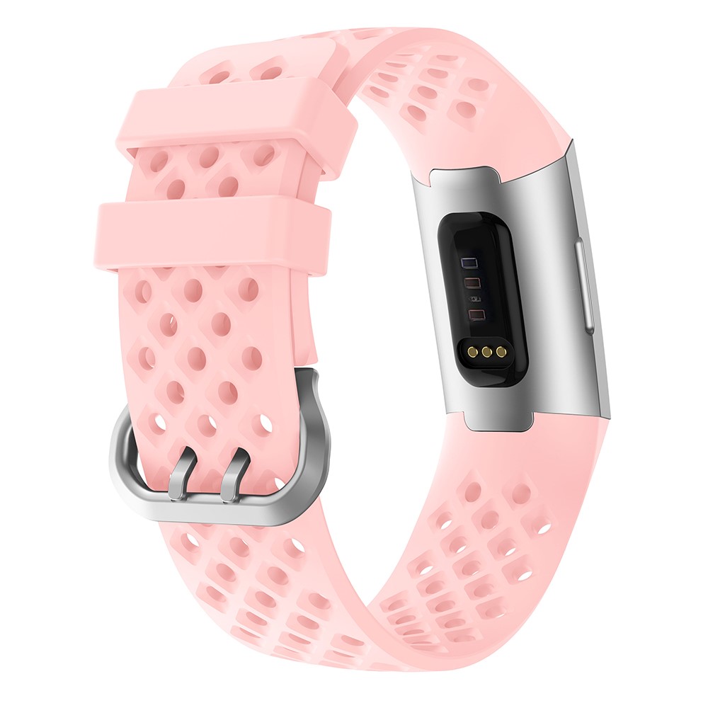  Silikon Armband Ihåligt Fitbit Charge 3 / 4 Ljus Rosa