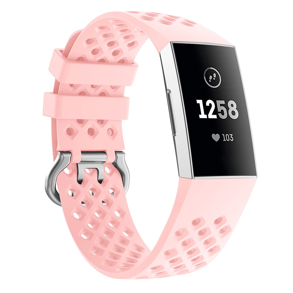  Silikon Armband Ihåligt Fitbit Charge 3 / 4 Ljus Rosa